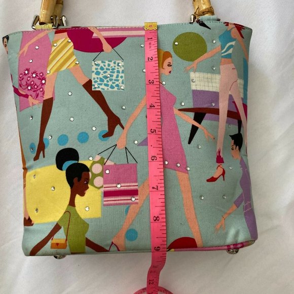 Unbranded Bamboo Handles Canvas Handbag Purse Tote - Picture 7 of 9